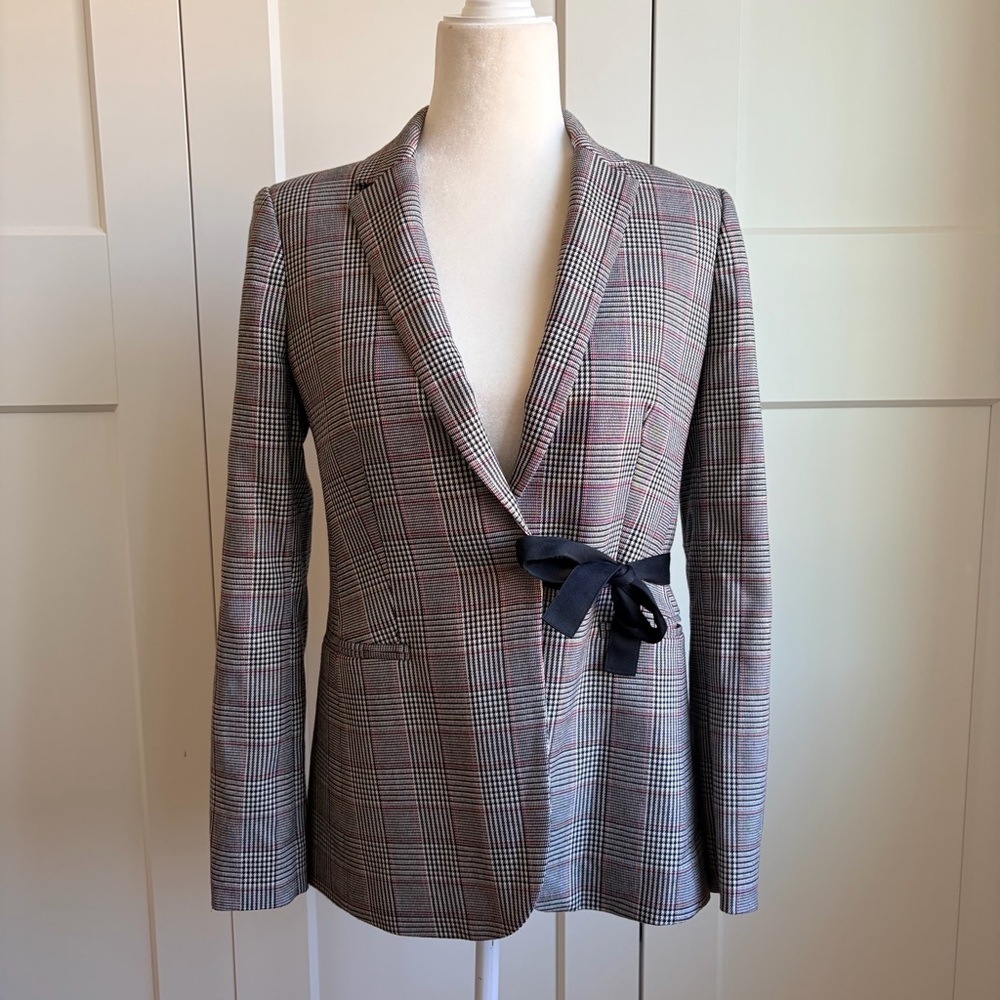 J. Crew Black, White & Red Lady Glen Plaid Tie-Front Blazer | 4 - Picture 3 of 7